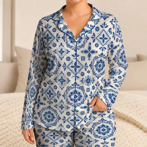 Blue Mandala Geometry for Seaside Getaways and Relaxed Coastal Lounging Style for Men Satin Pajamas Set