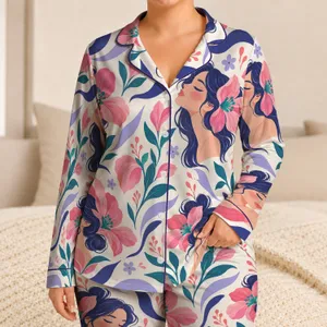 Playful Pink Flower Faces for Breezy Beach Days and Relaxed Coastal Weekends Satin Pajamas Set