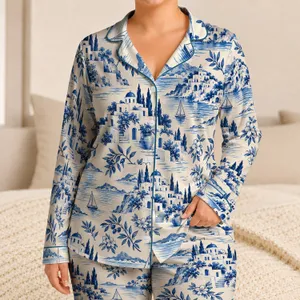 Mediterranean Coastal Village and Sailboats for Relaxed Seaside Summer Getaways Satin Pajamas Set
