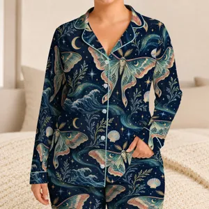 Iridescent Moth and Starry Sky Art for Dreamy Summer Beach Escapes Satin Pajamas Set