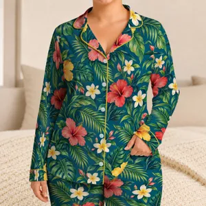 Tropical Hibiscus and Plumeria Flowers for Relaxed Island-Inspired Lounging at Home Satin Pajamas Set