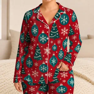 Snowflake Ornaments and Christmas Trees for Cozy Holiday Nights Satin Pajamas Set