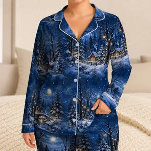 Snowy Woodland Trees Under Luminous Winter Skies for Cozy Cold-Season Evenings Satin Pajamas Set