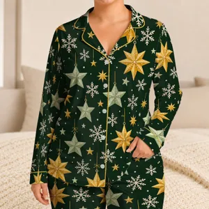 Golden Stars and Snowflakes for Cozy Christmas Nights, Festive Winter Gift for Men Satin Pajamas Set