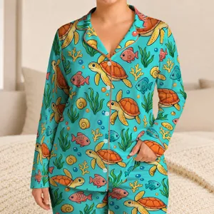 Sea Turtle and Tropical Fish Ocean Life for Relaxed Coastal Evenings and Marine Lovers Satin Pajamas Set
