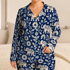 Elephant and Daisy Motifs for Relaxed Weekend Lounging, Nature-Inspired Gift for Him Satin Pajamas Set