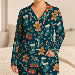 Gingerbread Men And Candy Canes For Cozy Christmas Mornings And Holiday Celebrations Satin Pajamas Set