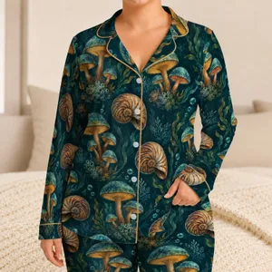 Deep Sea Mushrooms And Nautilus Shells For Dreamy Coastal Summer Escapes Satin Pajamas Set