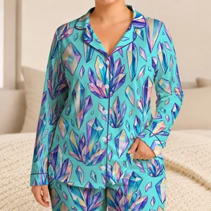 Iridescent Crystal Shards for Cozy Winter Lounging and Modern Retro Style Gifts Satin Pajamas Set