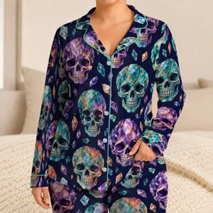 Iridescent Crystal Skulls for Alternative Coastal Style and Relaxed Everyday Wear Satin Pajamas Set