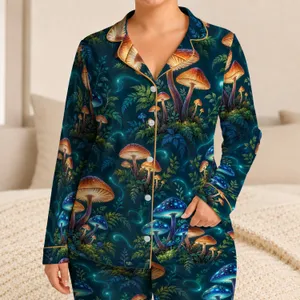 Glowing Mushroom Woodland for Dreamy Summer Nights and Nature Lovers Satin Pajamas Set