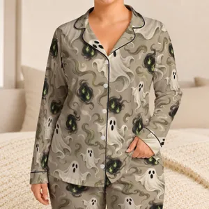 Ivory Ghosts and Eerie Green Lights for Cozy Halloween Nights at Home This October Satin Pajamas Set