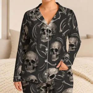 Gothic Skull Motifs for Dark Alternative Lounging and Halloween Nights for Men Satin Pajamas Set