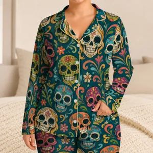 Colorful Sugar Skull Faces for Beach Nights and Relaxed Coastal Weekends for Him Satin Pajamas Set