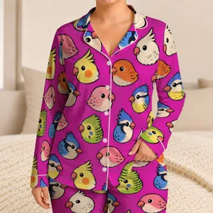 Retro Cartoon Bird Faces for Cheerful Lounging and Relaxed Weekends Satin Pajamas Set