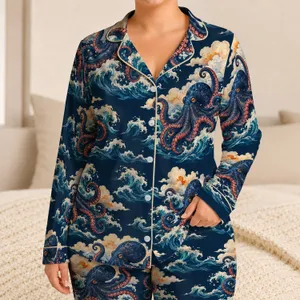 Octopus and Ocean Waves for Cozy Coastal Nights and Relaxed Seaside Living Gifts Satin Pajamas Set