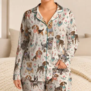 Playful Watercolor Dogs for Cozy Weekends and Cheerful Springtime Lounging at Home Satin Pajamas Set