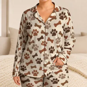 Cute Paw Prints And Chew Bones For Cozy Weekends And Thoughtful Dog Lover Gifts Satin Pajamas Set