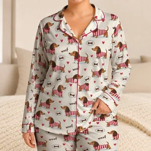 Sausage Dog Hearts And Bones For Cozy Springtime Lounging And Gift Giving Satin Pajamas Set