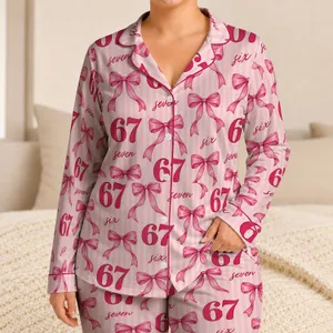 Raspberry 67 Bows And Blush Stripes For Cozy Evenings And Sweet Gift Giving Satin Pajamas Set
