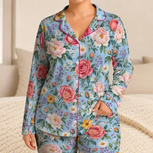 Watercolor Rose And Peony Blooms For Cozy Autumn Winter Gift Giving Satin Pajamas Set