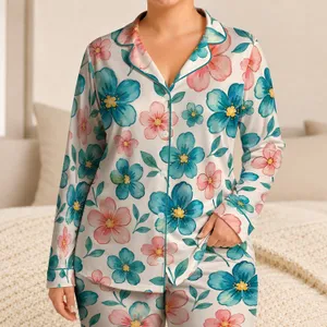 Hand-Painted Garden Flowers for Cheerful Springtime Comfort and Play Satin Pajamas Set