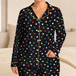 Multicolor Polka Dot Look for Cheerful Spring Summer Home Lounging and Parties for Girls Satin Pajamas Set