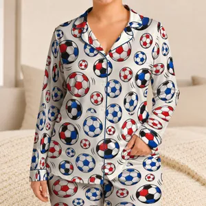 Red White And Blue Soccer Balls For Cozy Game Nights And Weekend Lounging For Boys Satin Pajamas Set