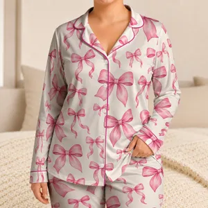 Delicate Pink Ribbon Bows for Cozy Lounging and Sweet Gift Giving at Home for Her Satin Pajamas Set