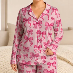 Pink Ribbon Bows for Cozy Evenings at Home, Relaxed Weekends and Thoughtful Gifts Satin Pajamas Set