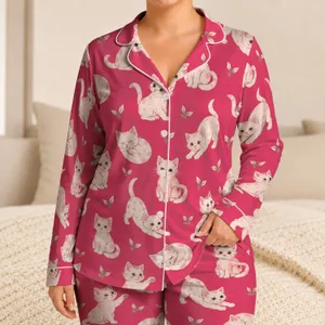 Playful Pink Kittens for Cozy Evenings, Lounging Days, and Gifts for Cat Lovers Satin Pajamas Set