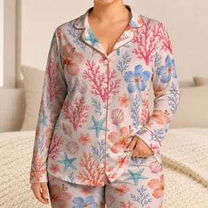 Coral Reef Flowers And Starfish For Coastal Getaways And Relaxed Summer Escapes At Home Satin Pajamas Set