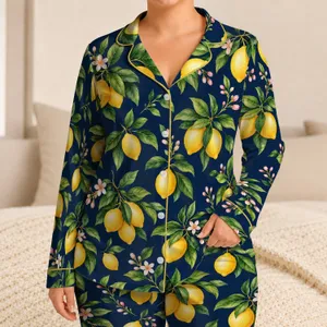 Lemon Grove Citrus Fruit for Cozy Summer Evenings and Relaxed Lounging at Home Satin Pajamas Set