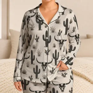 Western Bull Skulls And Cacti For Cozy Desert Nights And Relaxed Lounging Satin Pajamas Set