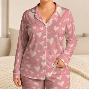 Blush Pink Hearts and Love Motifs for Cozy Valentine's Movie Nights Satin Pajamas Set