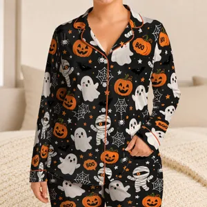 Quirky Ghosts, Mummies and Jack-o'-Lanterns for Cozy Halloween Nights and Parties Satin Pajamas Set
