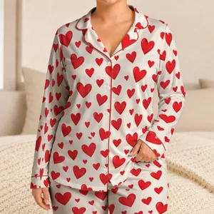 Scattered Red Hearts for Sweet Valentine Mornings and Cozy Romantic Nights for Her Satin Pajamas Set