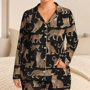 Leopard Motifs for Relaxed Evenings and Cozy Weekend Lounging Satin Pajamas Set