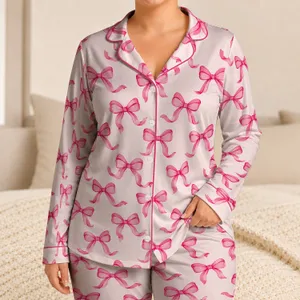 Pink Ribbon Bows for Romantic Getaways and Cozy Evenings at Home, A Sweet Gift for Her Satin Pajamas Set