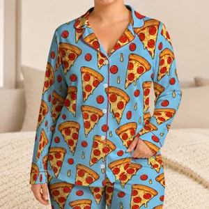 Cartoon Pepperoni Pizza Slices for Cozy Weekend Lounging and Late-Night Snack Lovers Satin Pajamas Set