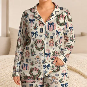 Christmas Nutcrackers, Gift Boxes and Candy Canes for Cozy Holiday Mornings Satin Pajamas Set