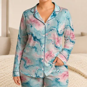 Aqua Blue And Blush Watercolor Marbling For Relaxed Evenings And Cozy Weekends Satin Pajamas Set