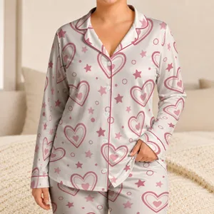 Pink Heart And Star Motifs For Cozy Valentine's Day Lounging And Sweet Gift Giving All Year Satin Pajamas Set
