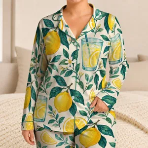 Lemonade Lemons And Teal Leaves For Sunny Coastal Getaways And Summer Days Satin Pajamas Set