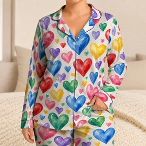 Colorful Hearts for Cozy Valentine Lounging and Sweet Everyday Moments Satin Pajamas Set
