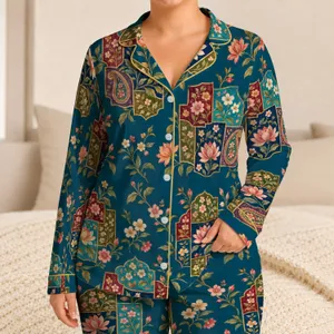 Traditional Floral Patchwork for Colorful Relaxed Evenings and Cozy Lounging Satin Pajamas Set