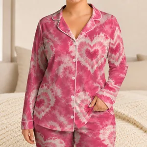 Rose Pink Tie-Dye Hearts for Cozy Weekend Lounging and Romantic Gift Giving Moments Satin Pajamas Set