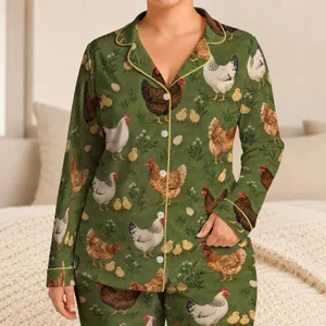 Rustic Chicken Flock and Golden Chicks for Cozy Farmhouse Lounging and Springtime Gifts Satin Pajamas Set