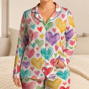 Watercolor Rainbow Hearts for Cozy Valentine Mornings and Sweethearted Gift Giving Satin Pajamas Set