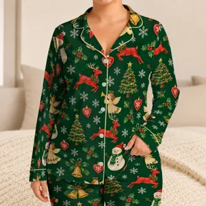 Christmas Snowmen, Reindeer And Holly For Cozy Holiday Lounging And Seasonal Gifting Satin Pajamas Set